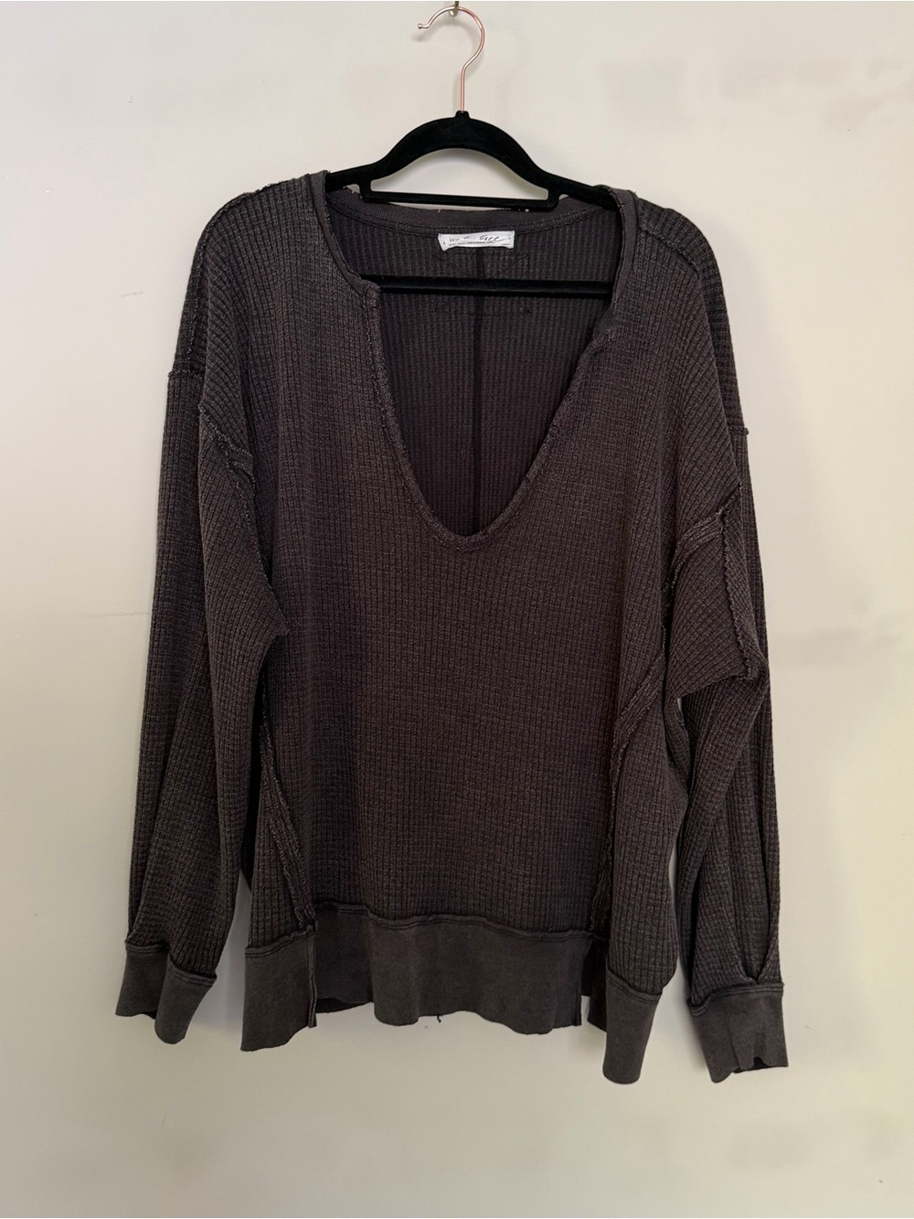 We The Free Free People Buttercup Waffle Thermal Top in Black/Grey Size XS - Picture 3 of 15